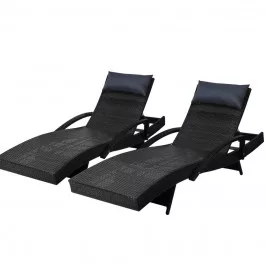 Set of 2 Sun Loungers Outdoor Black