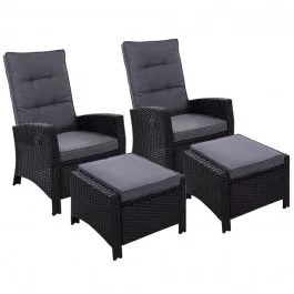 Set of 2 Recliner Chairs with Ottoman Black