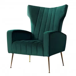 Winged Velvet Armchair Green