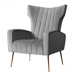 Winged Velvet Armchair Grey