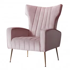 Winged Velvet Armchair Blush Pink
