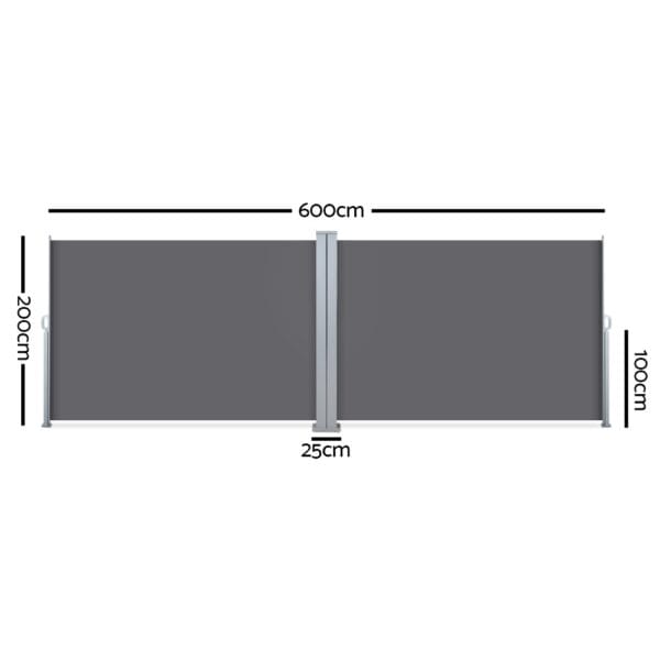 2x6M Retractable Side Awning Grey - Image 2