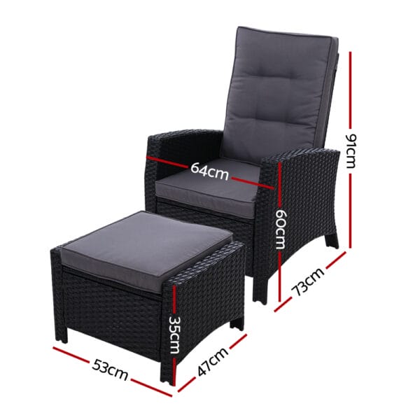 Recliner Chair with Ottoman Black - Image 2