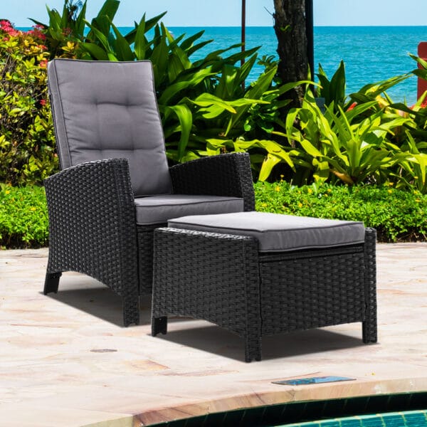 Recliner Chair with Ottoman Black - Image 8