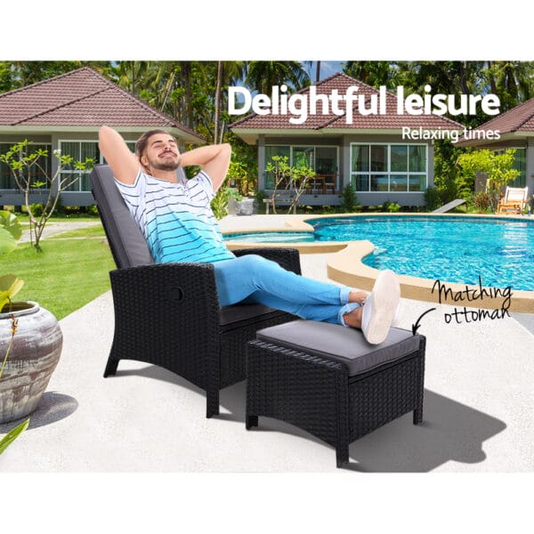 Recliner Chair with Ottoman Black - Image 9